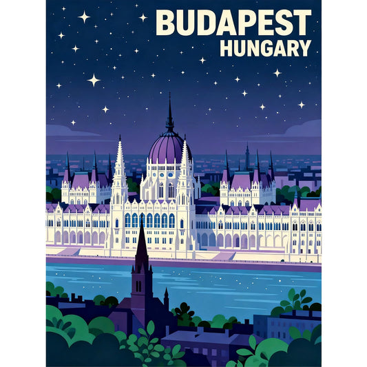 JZHYOAN 5D Budapest Hungary Vintage City Travel Posters Gem Arts and Craft Wall DecorLandscape Diamond Art Painting Full Round Drill Modern Canvas Wall Art Posters Mosaic Cross Stitch Kit 30x40cm