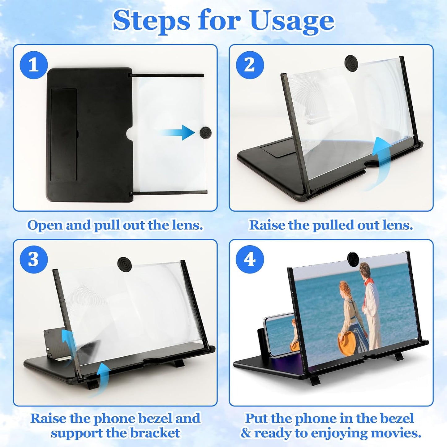 14" 3D 14inch) Screen Amplifier for Cell Phone, HD Amplifier Projector Horizontal Screen Enlarger for Movies, Videos