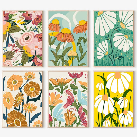 YALKIN 6 Packs Paint by Number Kits for Adults, Easy Acrylic Oil Painting by Number, DIY Flower Watercolor Paint by Numbers Kits on Canvas Without Frames for Home Wall Decor 7.8x11.8inch