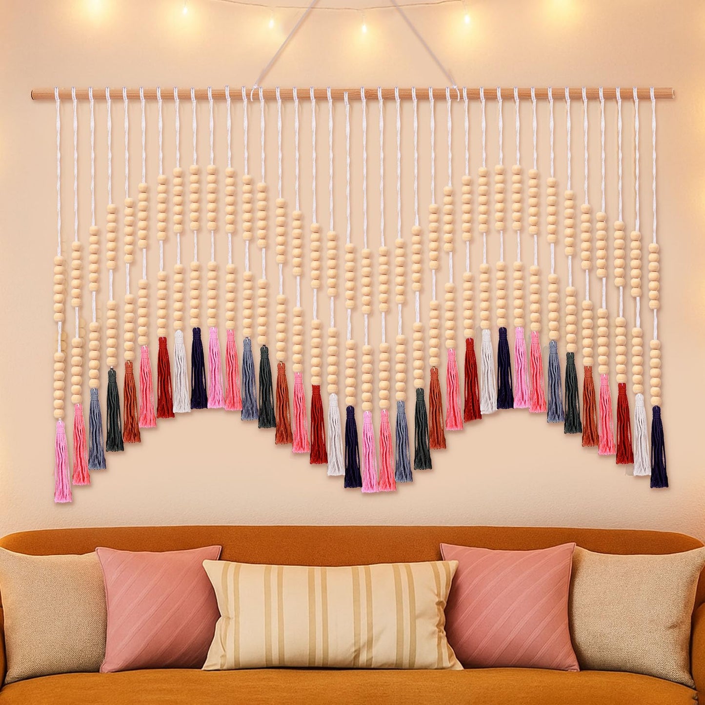 Tiamon Boho Wall Decor - 59'' W x 42'' L Macrame Wall Hanging Large Tapestry Art for Bathroom Farmhouse Bedroom Living Room Nursery Classroom Bohemian Natural Modern Rustic Style Decoration
