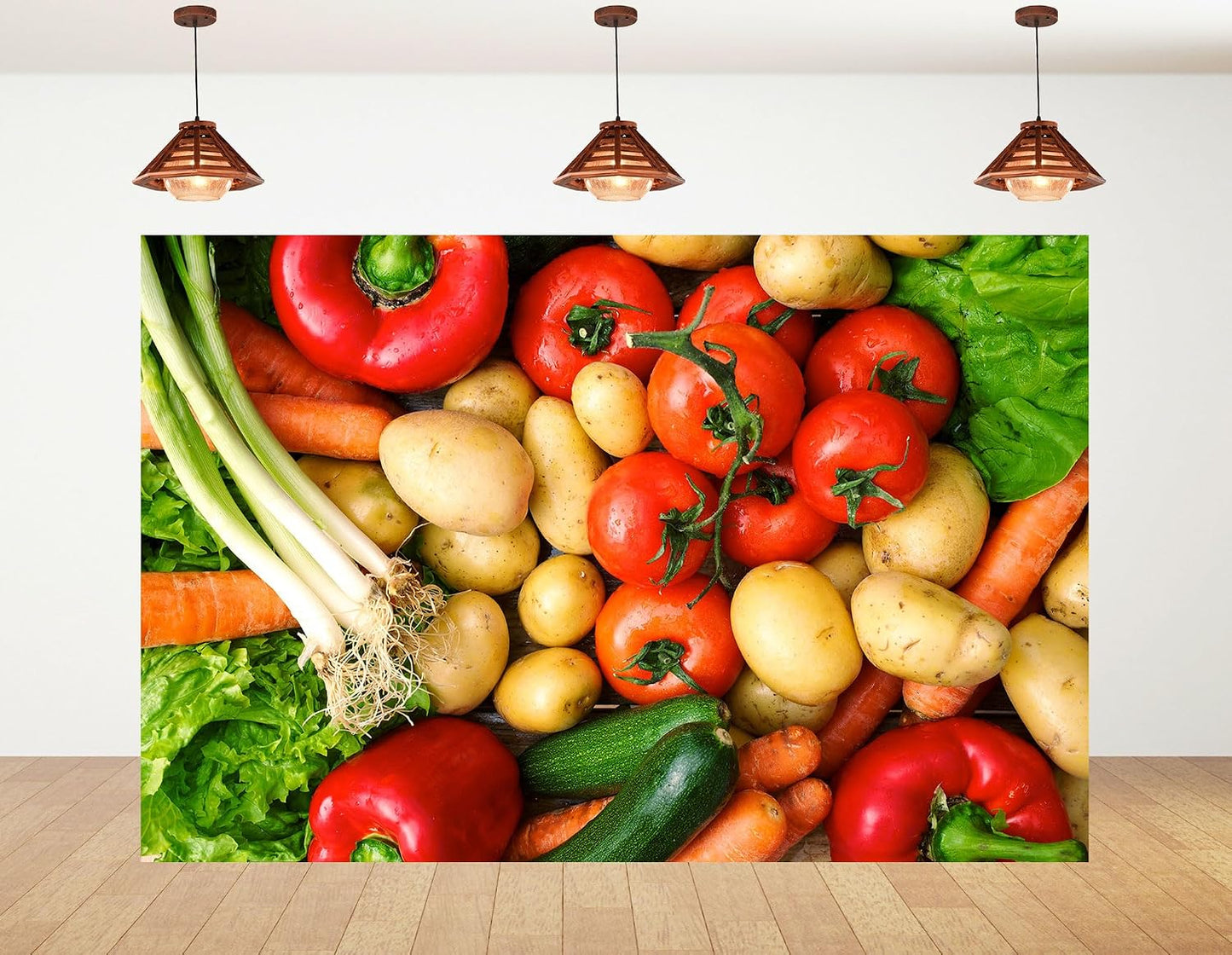 KeyWork 10x7ft Fresh Vegetables Backdrop Colorful Produce Wooden Table Photography Background for Healthy Themed Party