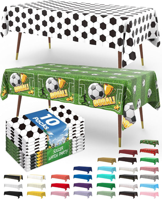 Pureegg Soccer Tablecloths - Disposable 10 Pack for Soccer Birthday Parties | 54 x 108 Inch, Green & White