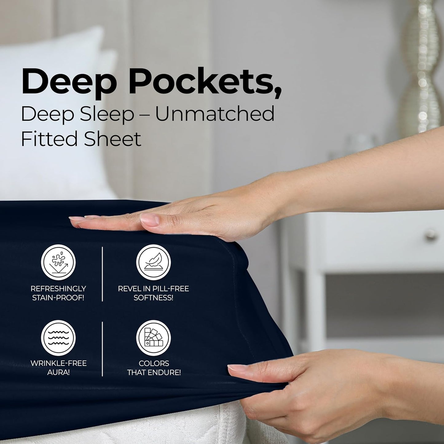 Utopia Bedding Queen Fitted Sheet - Deep Pocket Soft Microfiber - Fade Resistant & Easy Care (Navy)