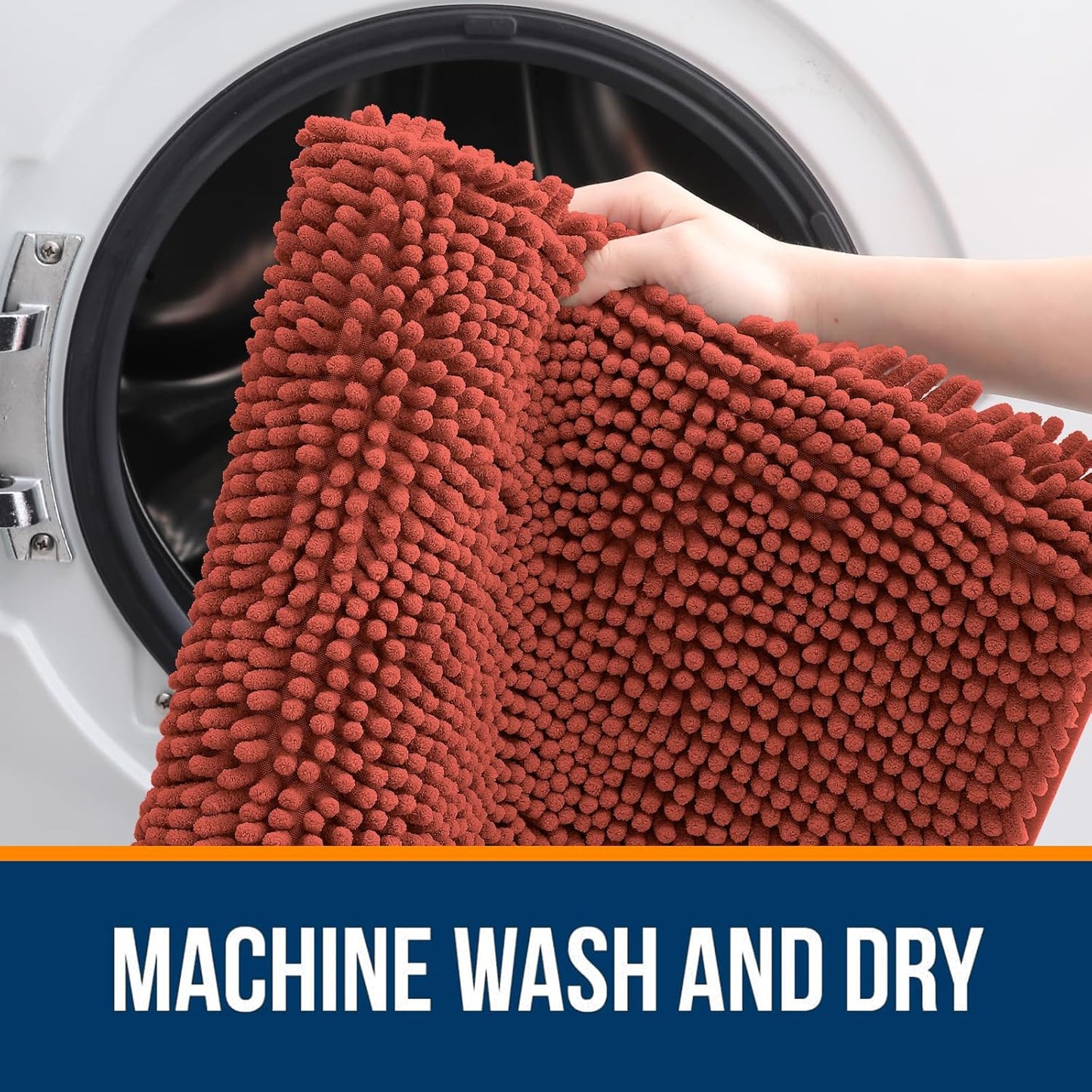OLANLY Large Bathroom Rugs - Soft Absorbent Chenille Bath Mats | Quick-Dry, Machine Washable, Rustic Terracotta 59x35