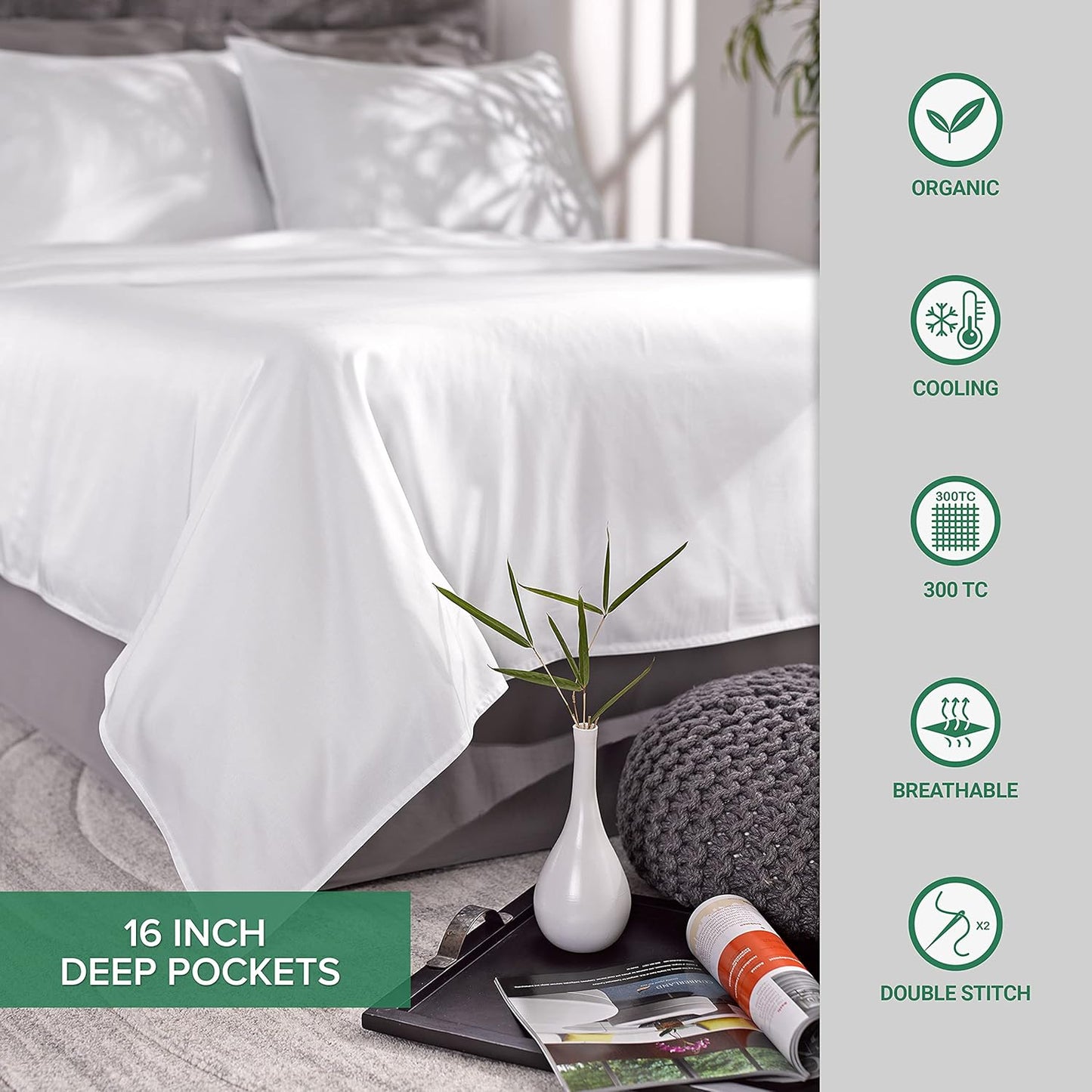 Pure Bamboo Full Sheets - Luxuriously Soft & Cooling 100% Organic Viscose Bed Sheet Set | Jacquard Silver, 2-Year Quality Promise