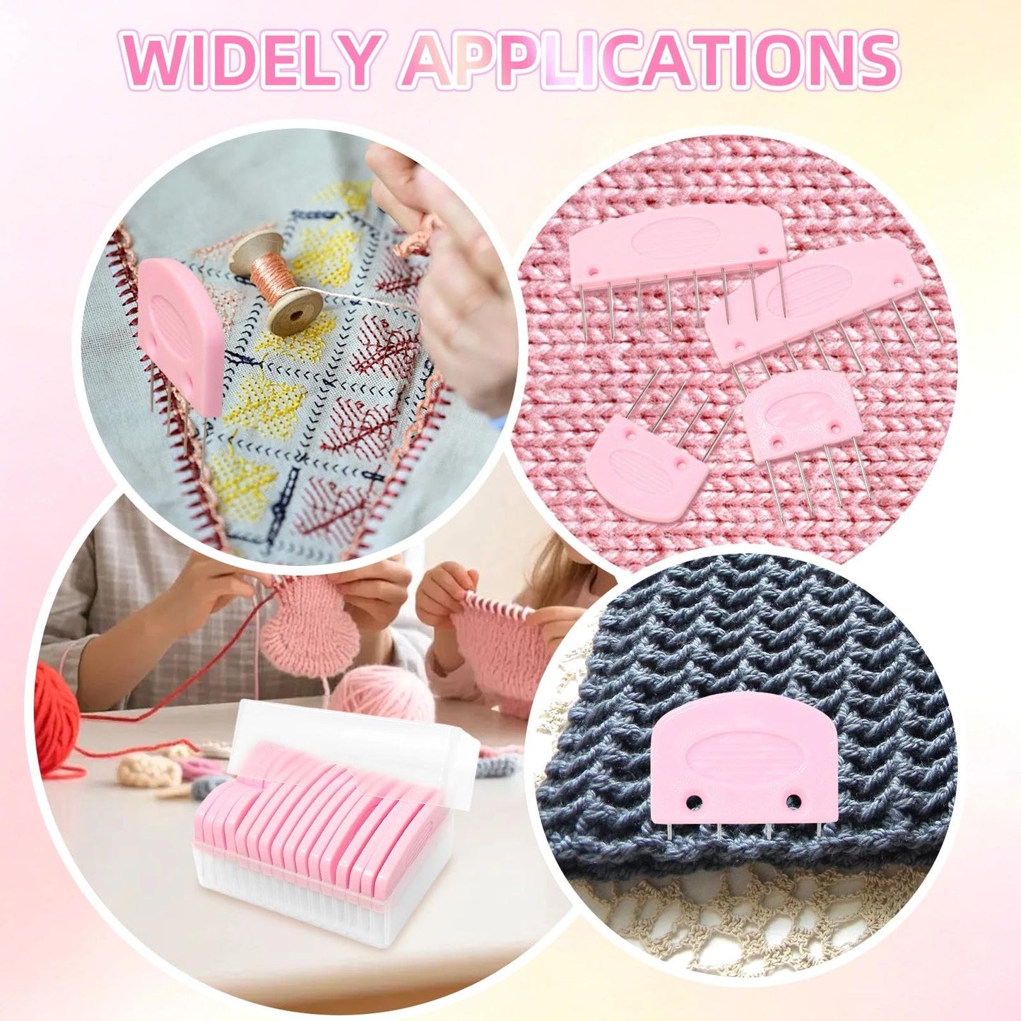 Hollima 20 Pcs Blocking Pins for Knitting, Pink Knit Blocking Combs Kit for Block Knitting Mats Crochet Projects Lace Needlework Sewing Tool Device