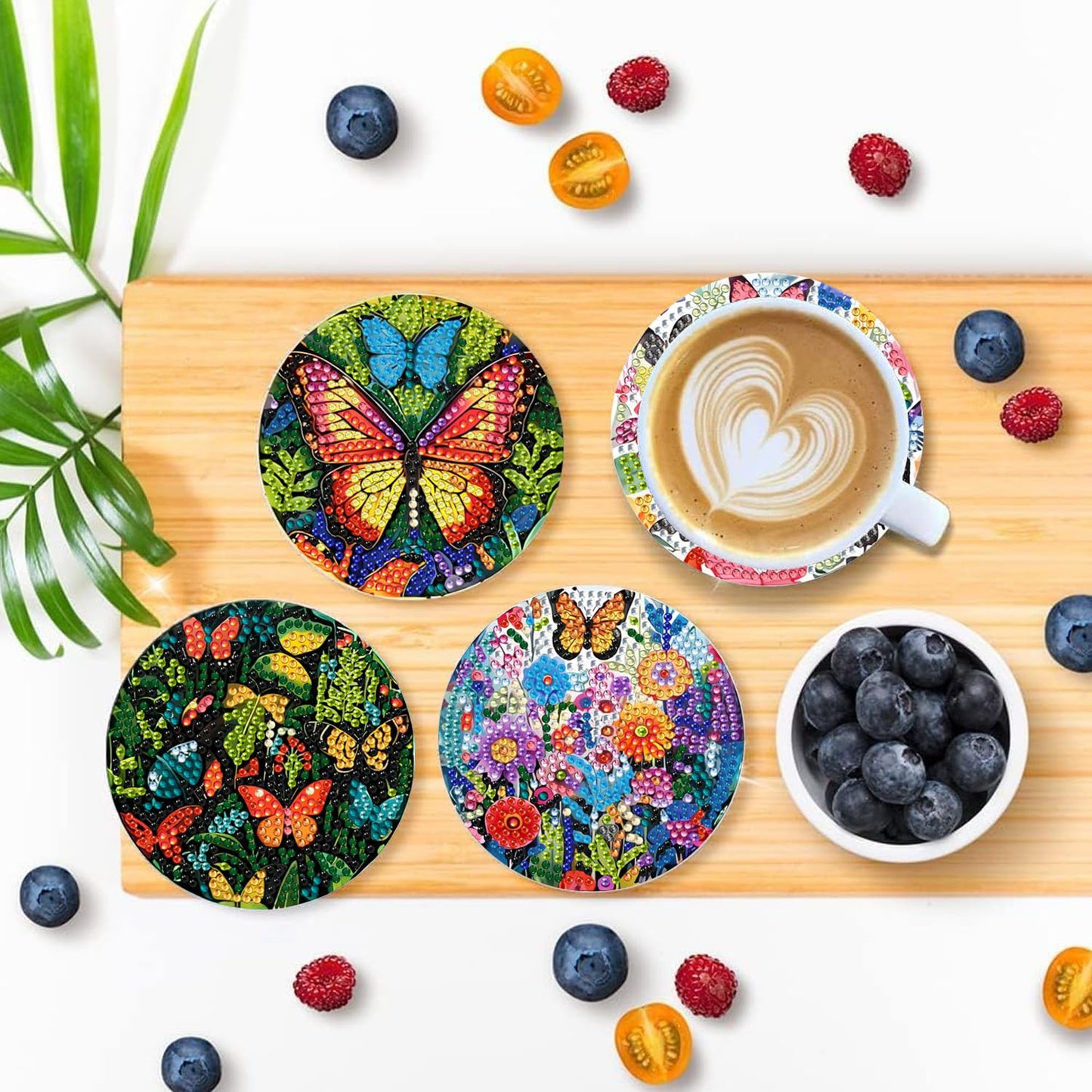 EWJRNSF 8 PCS Diamond Art Coasters Kit, Small Diamond Painting Coasters, Fall Butterfly Diamond Art Kits for Adults Beginners, Arts and Crafts Supplies Item Sets with Holder