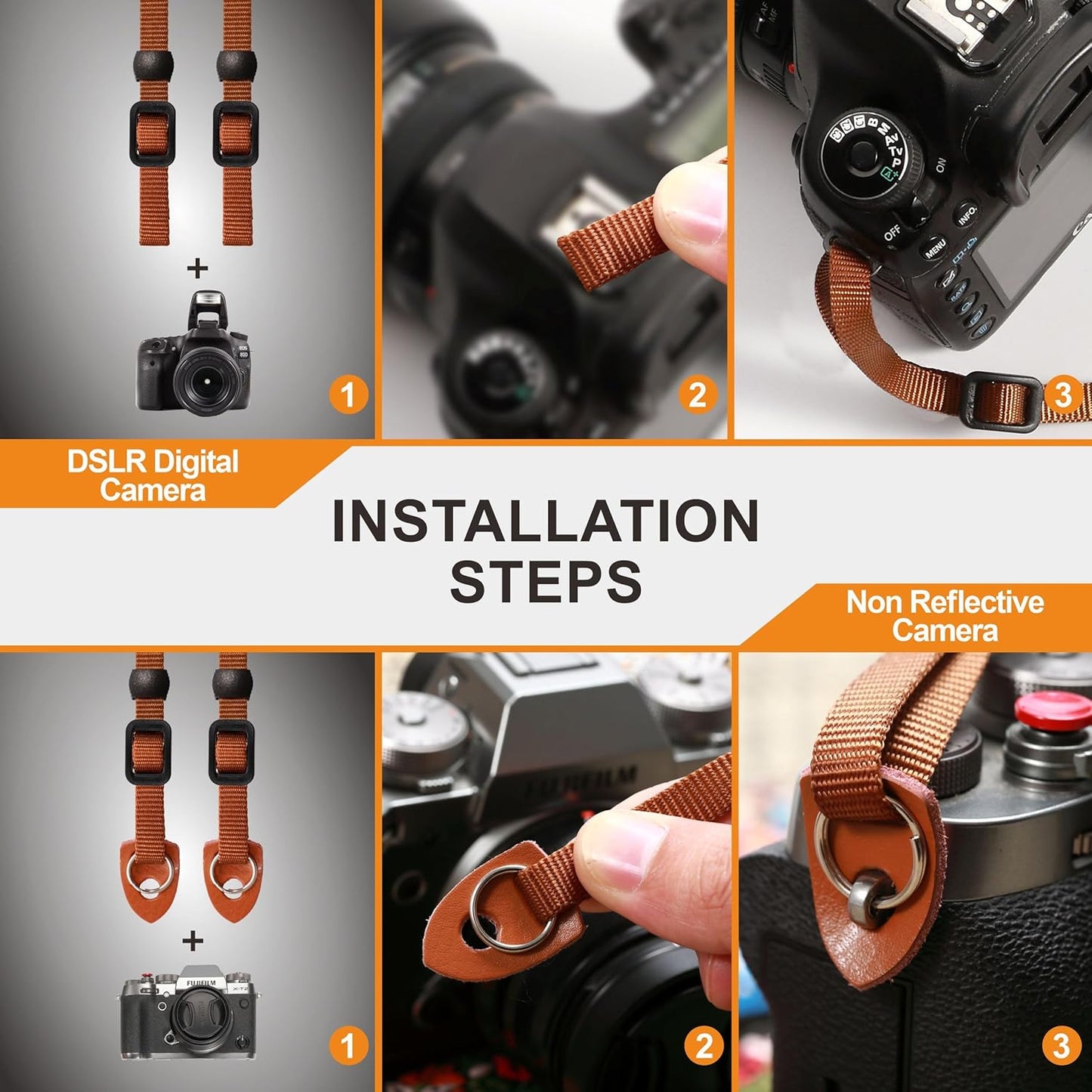 Ends,2" Padwa Lifestyle Hollow Crochet Orange Daisy Camera Strap - Double Layer Cowhide Cotton Vintage Camera Straps