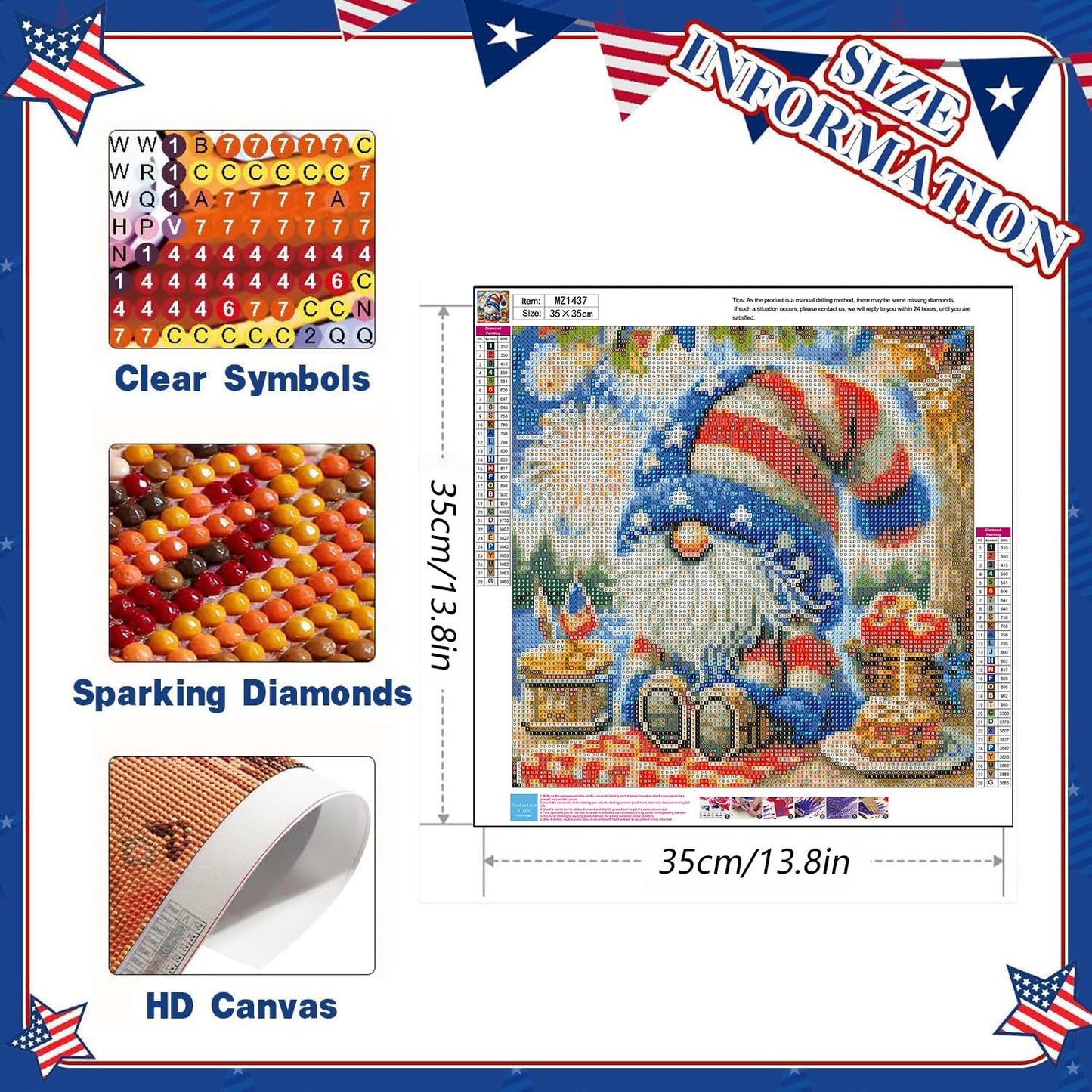 Axquilon 3 Pack Patriotic Diamond Art Kits for Adults, 4th of July Diamond Painting Kits for Adults Beginner, DIY 5D Full Drill Gem Art for Home Wall Decor 14x14 inch