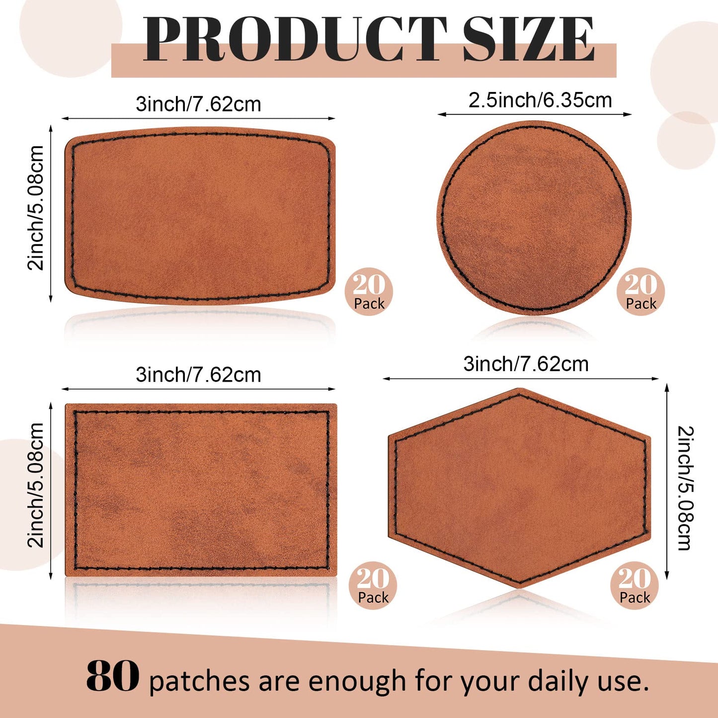 80 Pcs Blank Leatherette Hat Patches Laserable Leather Patch Bulk Iron on Heat Press with Adhesive Rustic Faux Supplies for Clothes Dress Fabric Repair Sew DIY Crafts(Round and Rectangle,Khaki)