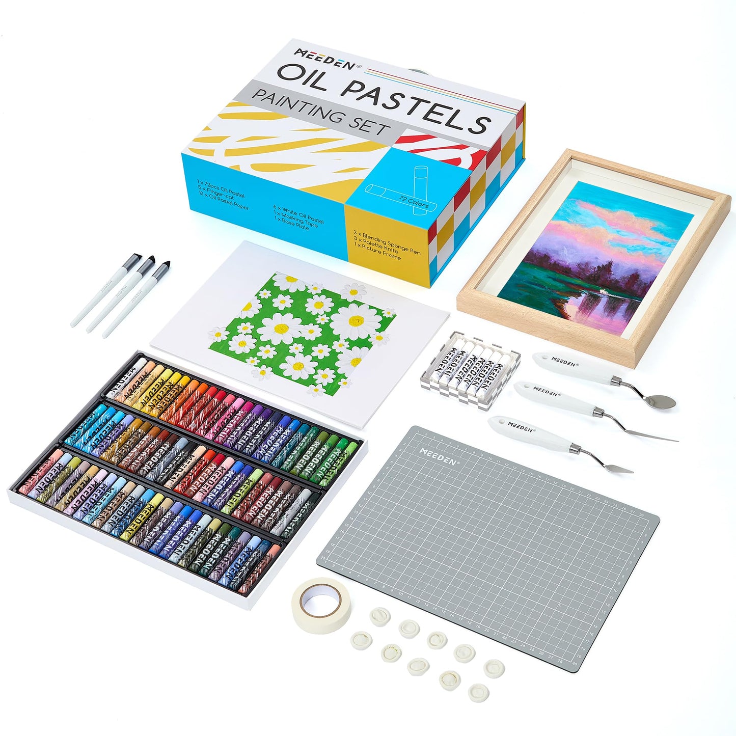 MEEDEN Soft Oil Pastels Set: 102Pcs Oil Pastel Kit with 72 Colors & 6 White Pastel - All in One Oil Crayons with Paper, Palette Knife, Masking Tape - Art Supplies for Artists Beginners Adult Christmas