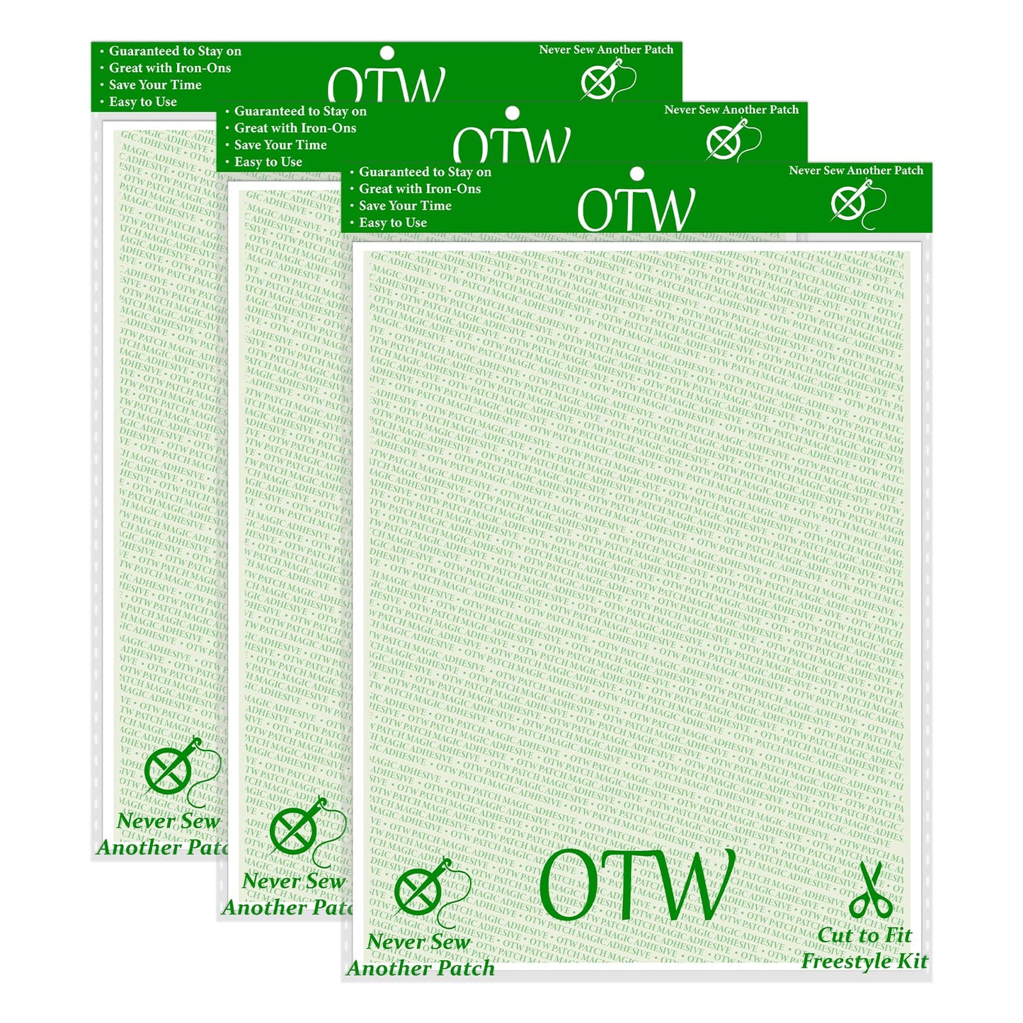 Patch Magic Adhesive, Peel and Stick Adhesive Kit, Washable, No Residue for Girl Scout Badges, Patches, Fabric and DIY Crafts, No Ironing or Sewing, Freestyle Cut to Fit, 3 Pack