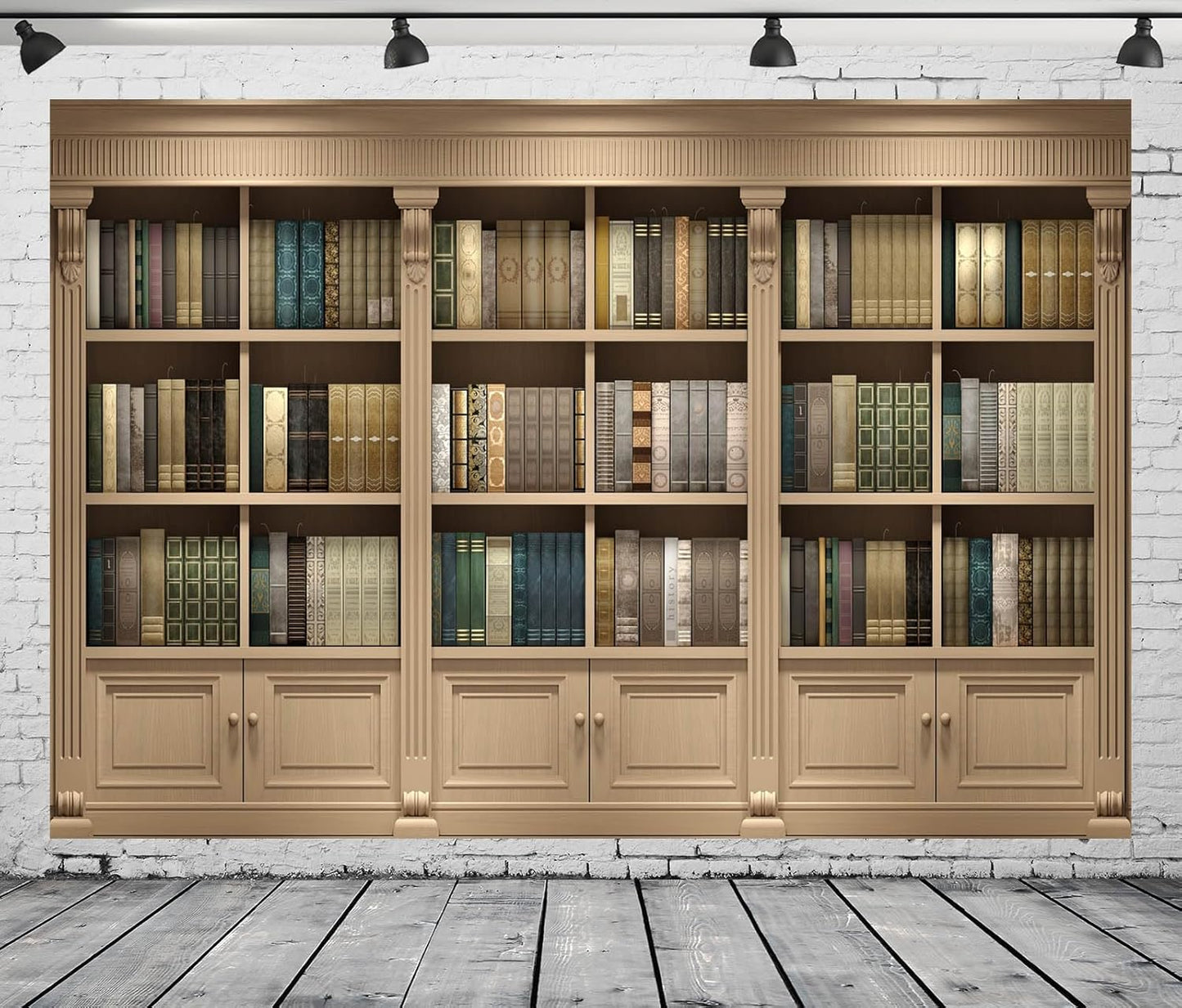 BELECO 9x6ft Fabric Vintage Wooden Bookshelf Backdrop Library Study Living Room Bookcase Books Background for Video