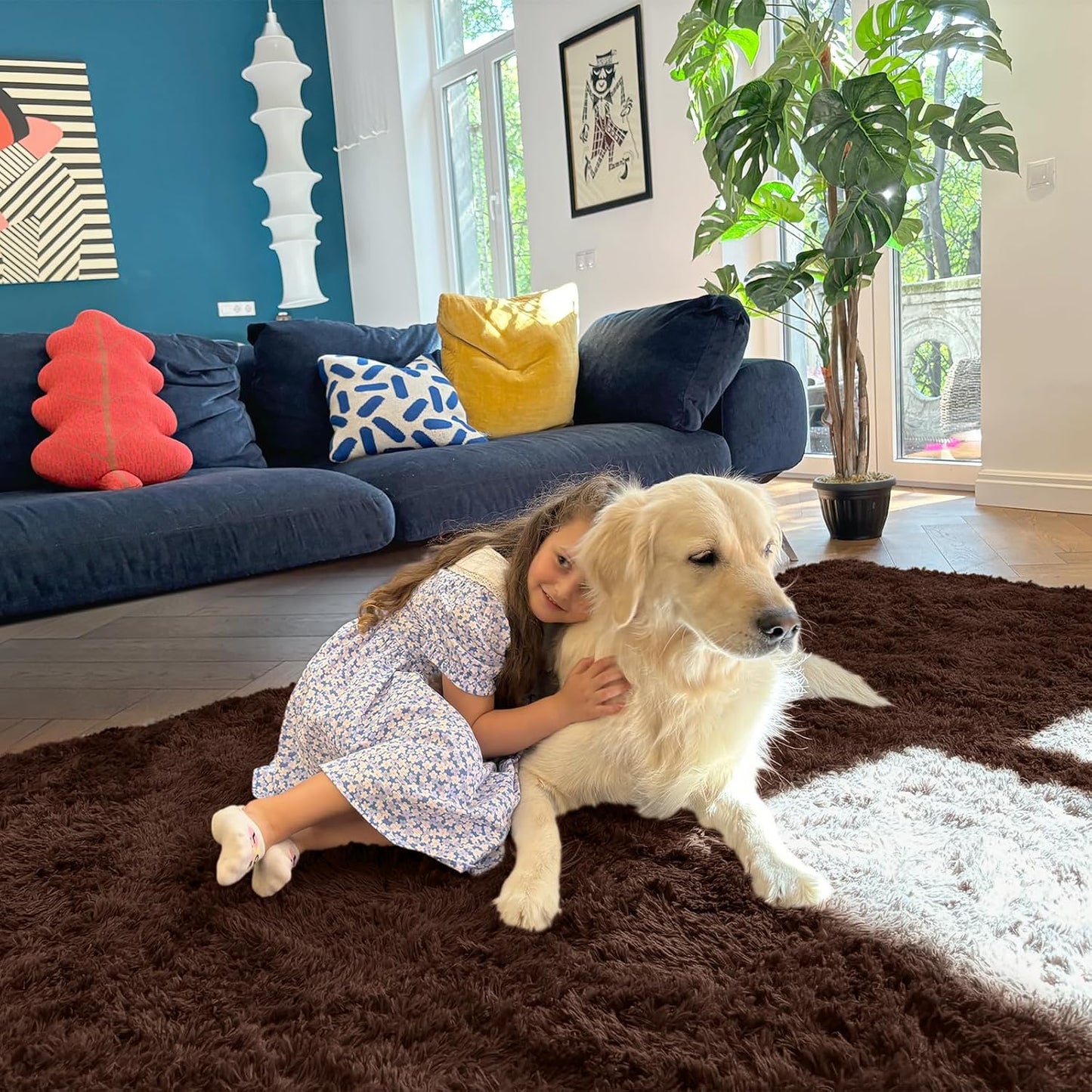 OLANLY Large 8x8 Machine Washable Area Rug - Soft Fluffy Shaggy Carpet for Living Room & Bedroom | Ideal for Kids & Nursery Decor