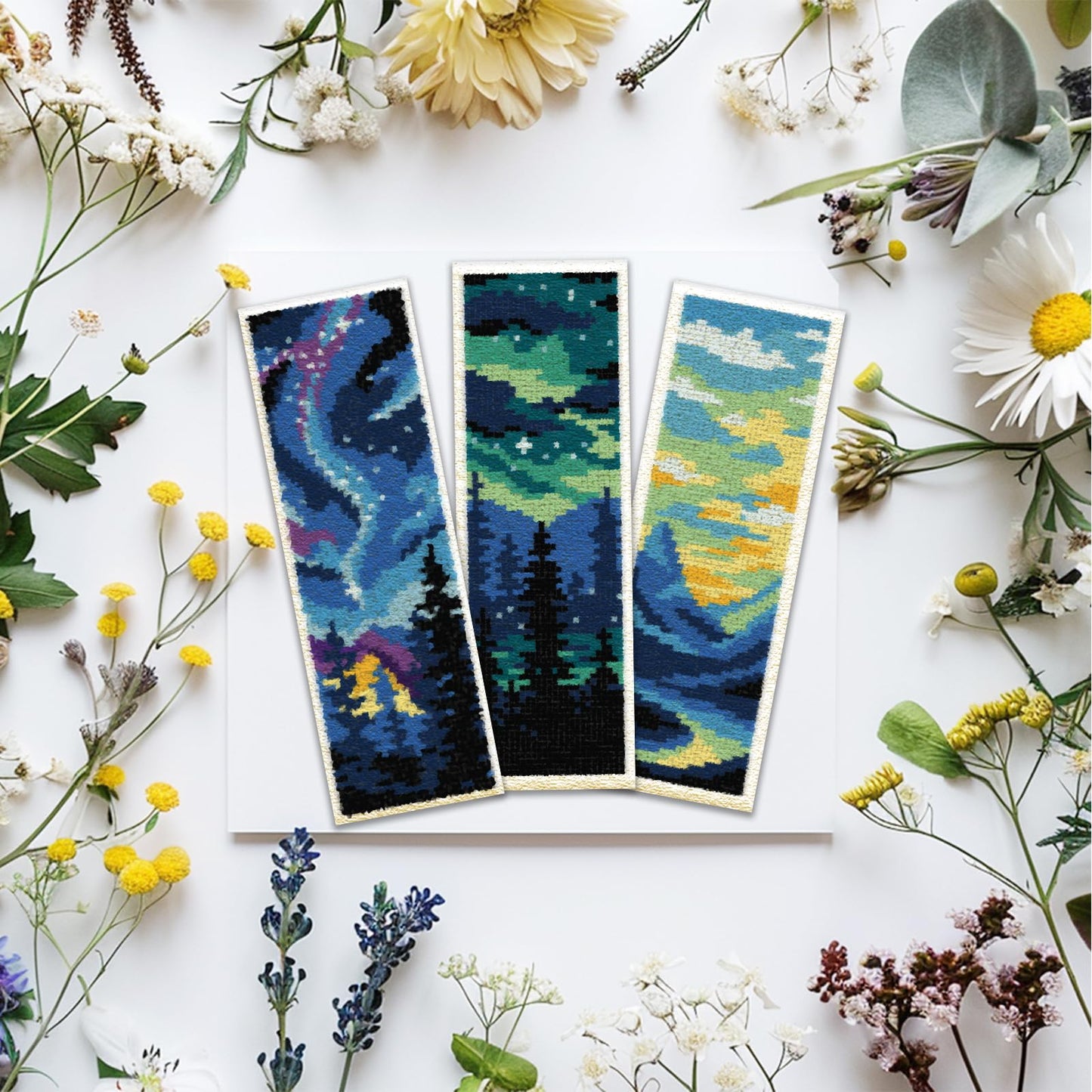 ACRNIGHEET 6PCS Cross Stitch Bookmark Kit for Adult Beginners Landscape Cross Stitch Kits DIY Crossstitch Kits Adult Stamped Bookmark Embroidery Bookmarks Kit with Instructions 8''x2.4'' 11CT