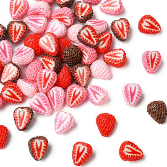 Stiesy Half Strawberry Cabochons 50Pcs, Mixed Color Fruit Resin Slime Charm Beads for Slime Decor, Accessories, Miniature Food DIY