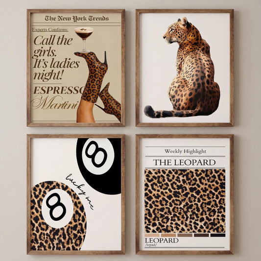 Yeaqee 4 Pcs Diamond Art Kits DIY Painting for Adult Aesthetic Wall Diamond Crafts Aesthetic Room Decor Cute Painting Pictures 5d Craft Wall Decor for Home 10 x 11.8'' (Leopard Print)