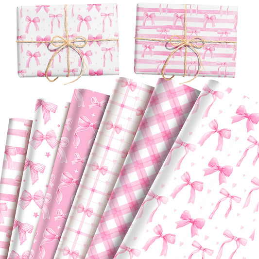 Thirty and Thirsty 12 Sheets Pink Bow Wrapping Paper Coquette Gift Wrap Paper Pink Bows Girly Wrapping DIY Crafts Papers Coquette Birthday Party Favors Supplies