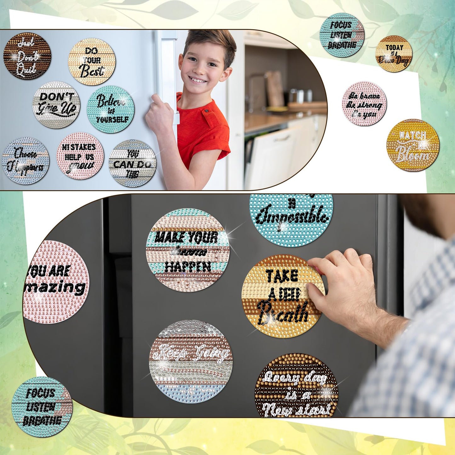 Motipuns 30 Pcs Inspirational Diamond Art Kits Magnetic Motivational Diamond Painting Magnets Kits Positive Affirmation 5d DIY Art Fridge Magnet Refrigerator Sticker for Adult Beginner Home Car Garage