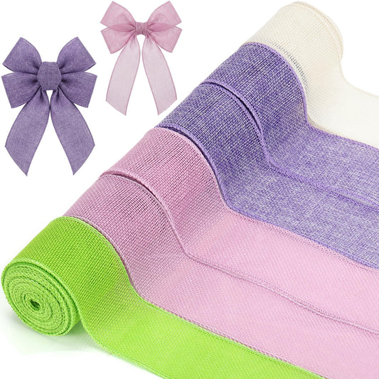 Yuefunny 6 Rolls Easter Spring Pastel Wired Ribbon Colorful Burlap Ribbon Total 30 Yard for Valentine's Day Spring Wreaths Crafts Bow Gift Wrapping Party Decoration(Bright Color,2 Inch)