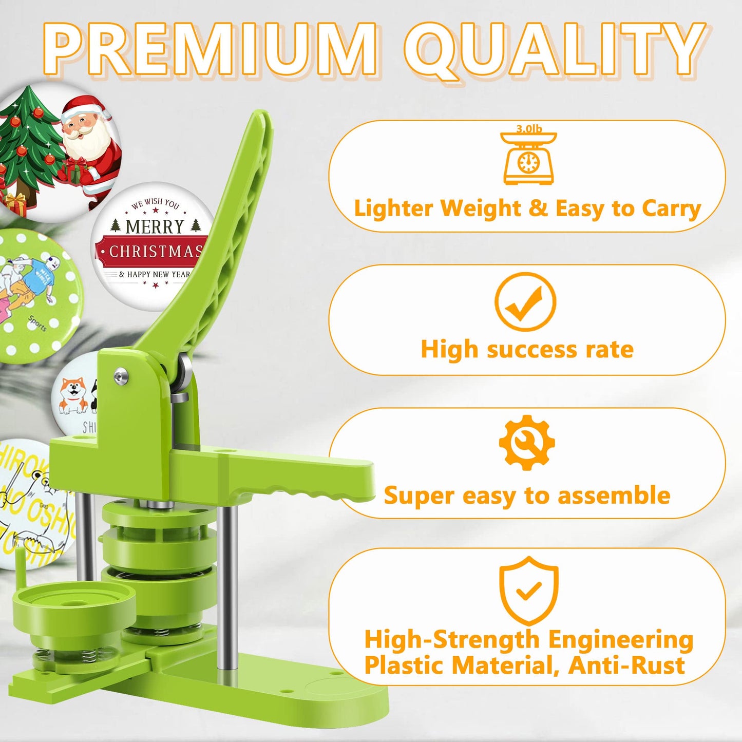 MK.Bear Button Maker Machine - Multiple Sizes 1.25in+2.25in, Kit for DIY Gifts, Button Press Machine with Free 200PCS 32-58mm Supplies & 2 Circle Cutter