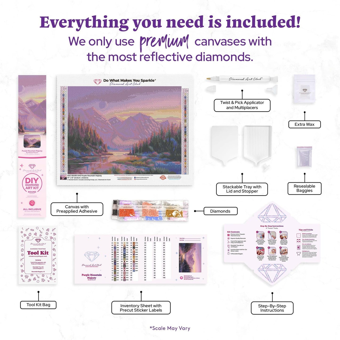 DIAMOND ART CLUB Purple Mountain Majesty Diamond Painting Kit, Fun DIY Crafts for Adults, Round Diamond Art Canvas, 17" x 13" (42.6 cm x 32.8 cm)