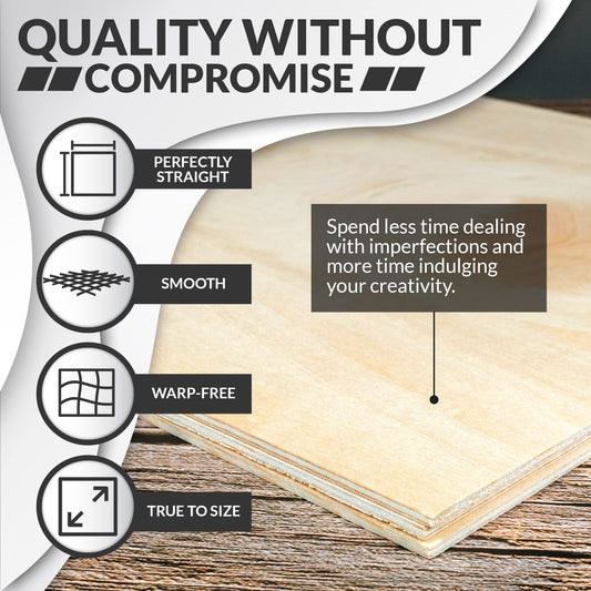 Basswood Sheets for Crafts - 10 Pack - 12 x 12 x 1/16 Inch - 1.5mm Thick Plywood Sheets with Smooth Surfaces - Bass Wood for Laser Cutting, Wood Burning, Architectural Models, Staining, Drawing