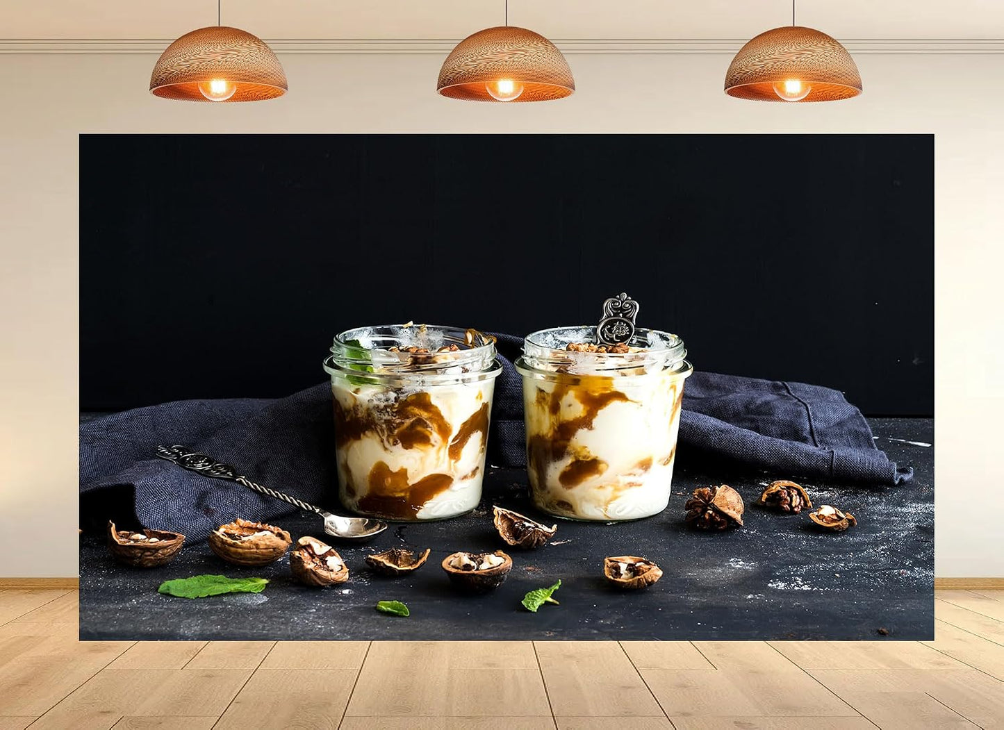 UPXIO 8x8ft Yogurt Parfait with Walnuts Backdrop Caramel Swirl Dessert Photo Background Tapestry for Brunch Party Sweet