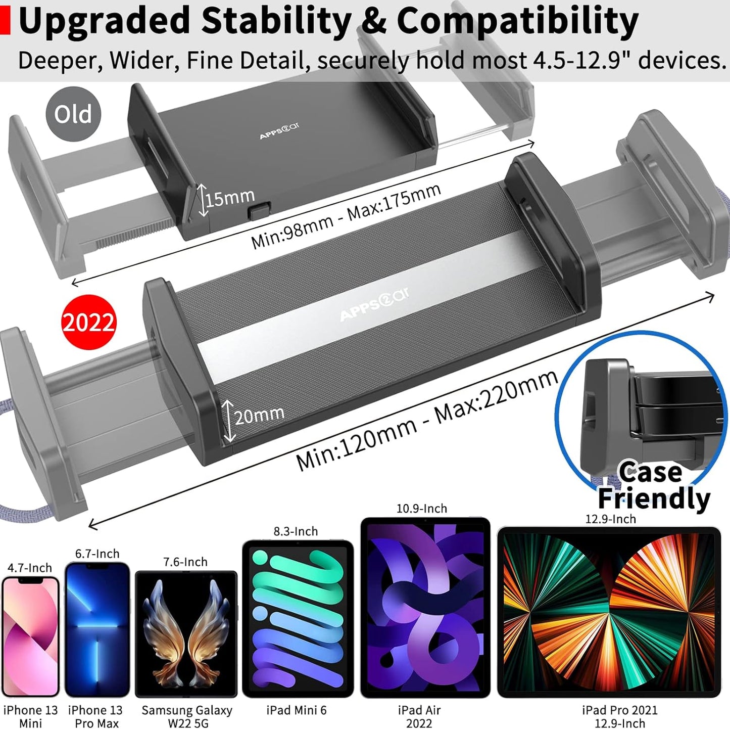 APPS2Car 2-in-1 4.7-13" 12.9" 13" 360 for Sturdy iPad Holder for Car CD Slot Tablet Mount, Universal Holder for iPad