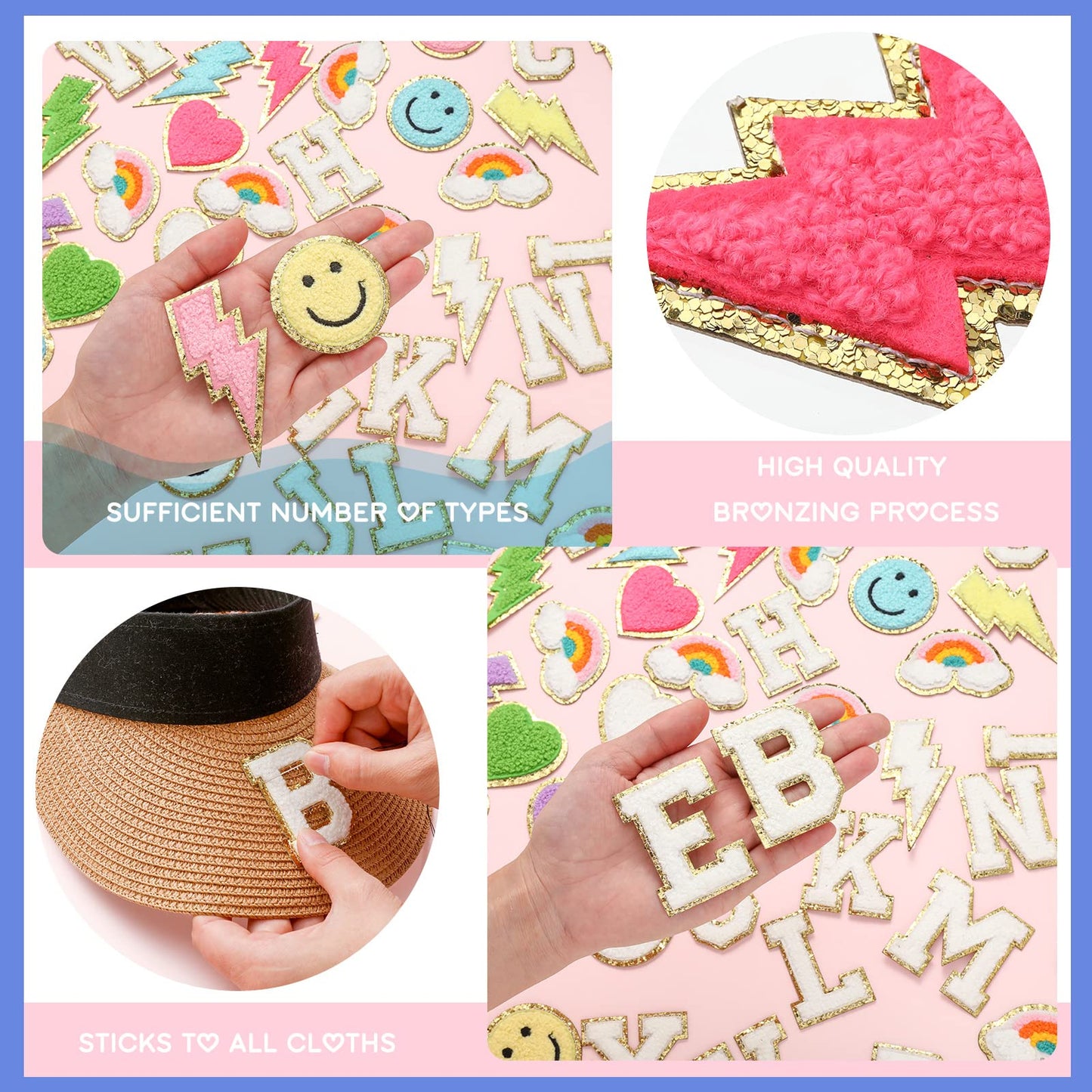 Geosar 54 Pcs 2.17 Inch Self Adhesive Chenille Letters Patches Pink Iron on Patches Preppy Embroidered Stickers for Clothing Backpack Bag Back to School Gifts(2.17 Inch,White Letter)