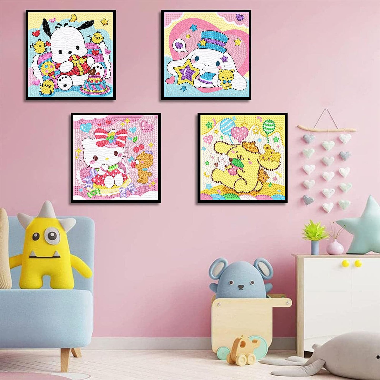 Sretoul 4 Pack Cartoon Diamond Art Kits for Kids - Kid Diamond Art Painting Kit Cartoon, Cute Gem Arts for Kids Ages 4 6 8 12, Easy DIY Crystal Gem Kits for Children Girls Boys Gifts (6x6 inch)