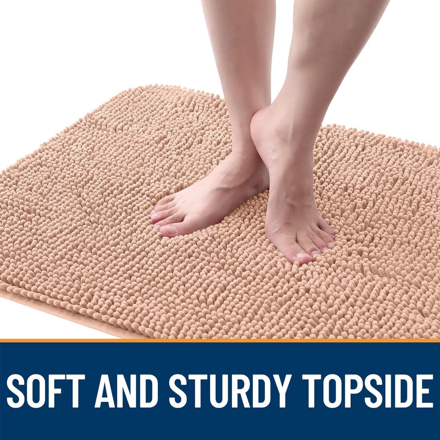 OLANLY Dog Door Mat - Absorbent Non-Slip Washable Doormat for Muddy Paws | Quick Dry Chenille, 45x27, Peach