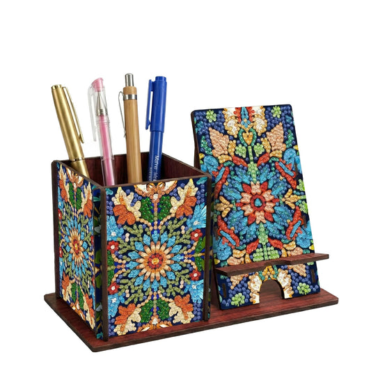 DIY Diamond Painting Kit, 2-in-1 Diamond Art Pen Holder & Cell Phone Stand, Mandala Crystal Rhinestone Mosaic Desktop Organizer, Arts and Crafts Kits for Adults and Beginners, Office Decor Gift
