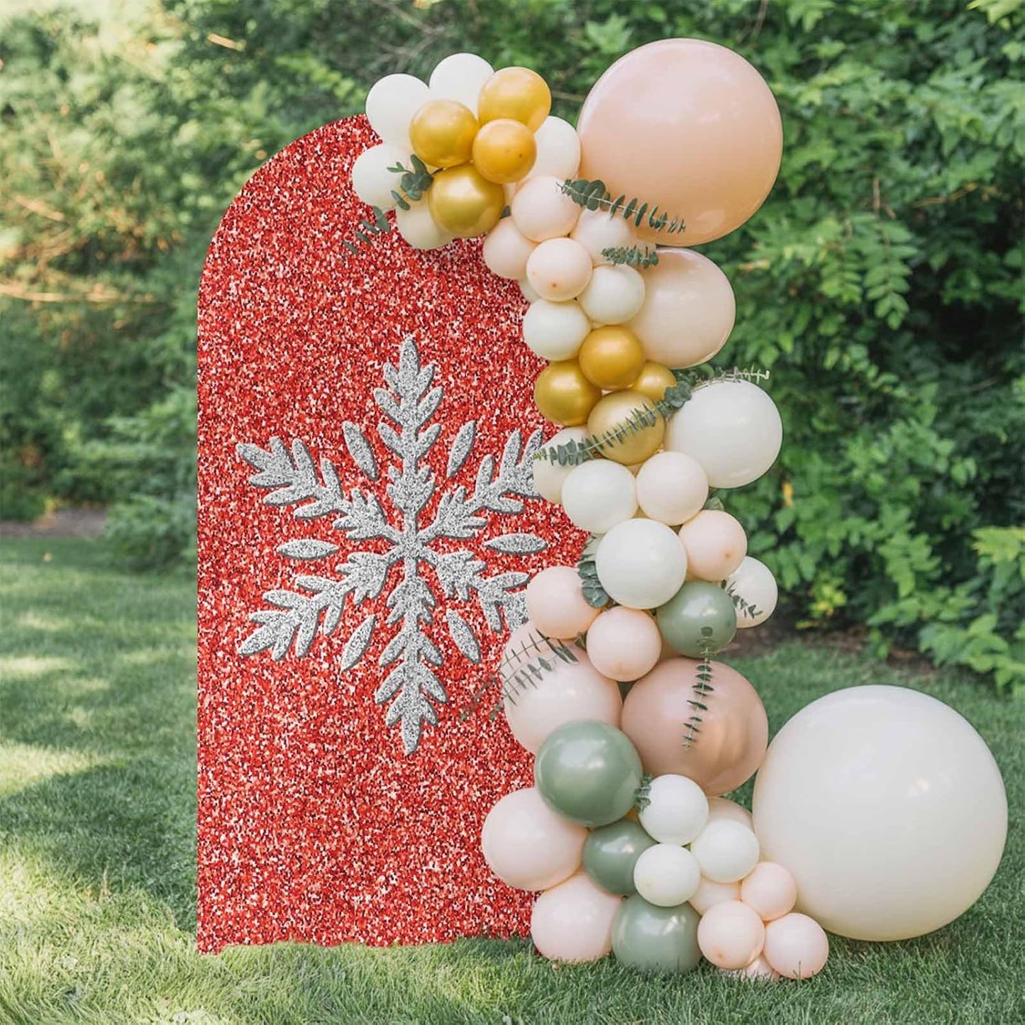 Duskova Living 5 Modern Themed Arch Backdrop Cover FT, Winter Watercolor Sparkling Snowflake Pattern Wedding Arch Cover