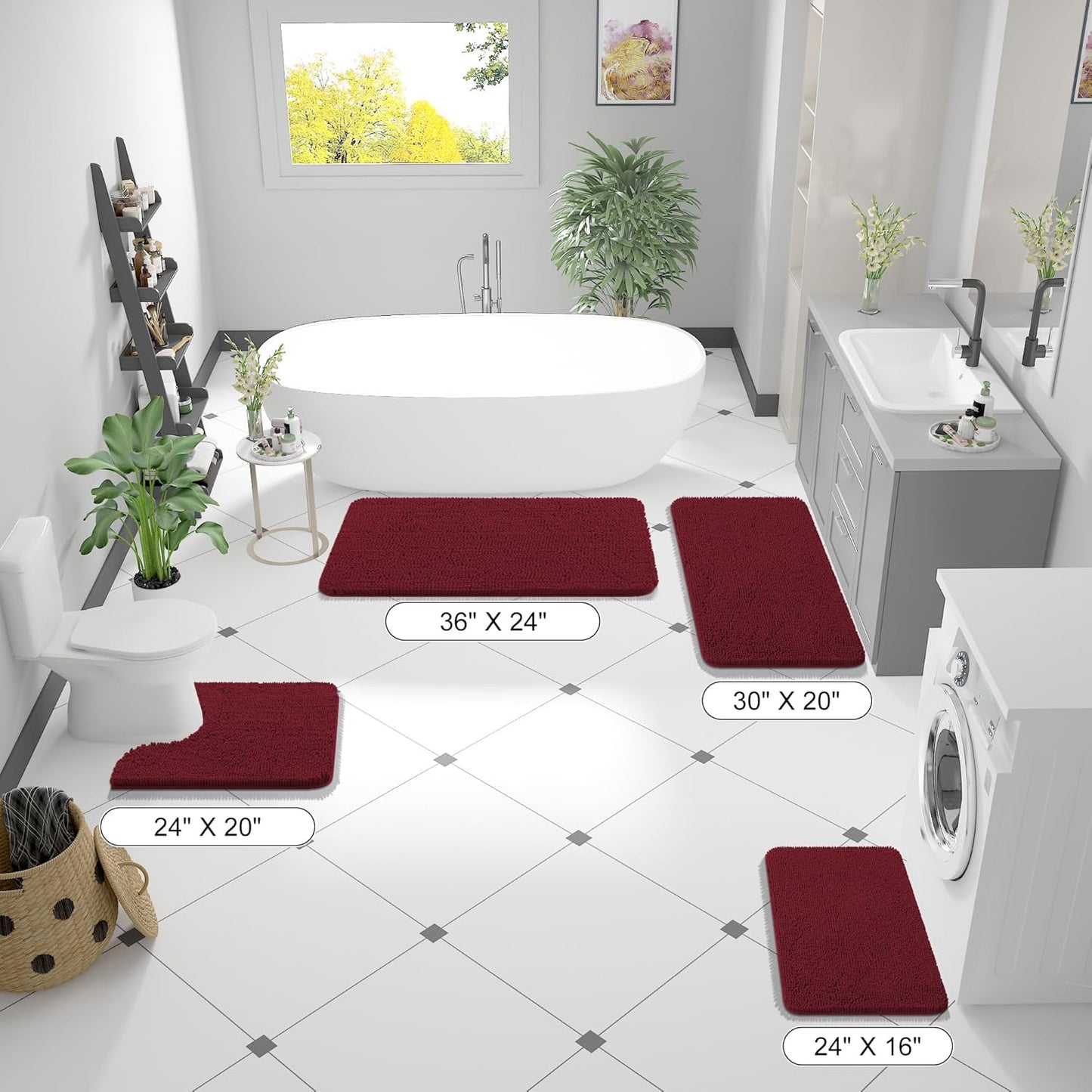 OLANLY Bathroom Runner Rugs - Soft Absorbent Chenille Bath Mats | Quick Dry, Machine Washable, 59x20, Burgundy