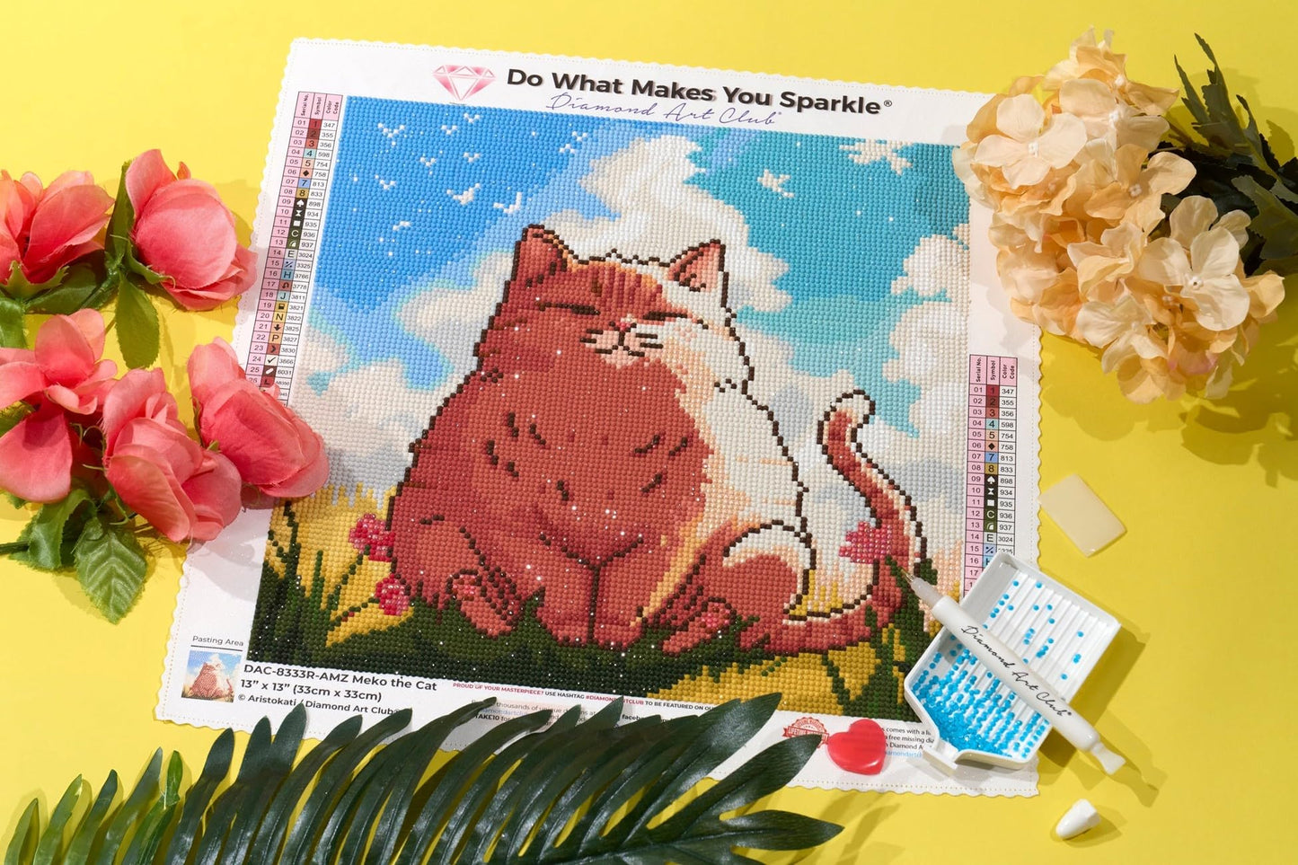 DIAMOND ART CLUB Meko the Cat Diamond Painting Kit, Fun DIY Crafts for Adults, Round Diamond Art Canvas, 13" x 13" (33 cm x 33 cm)