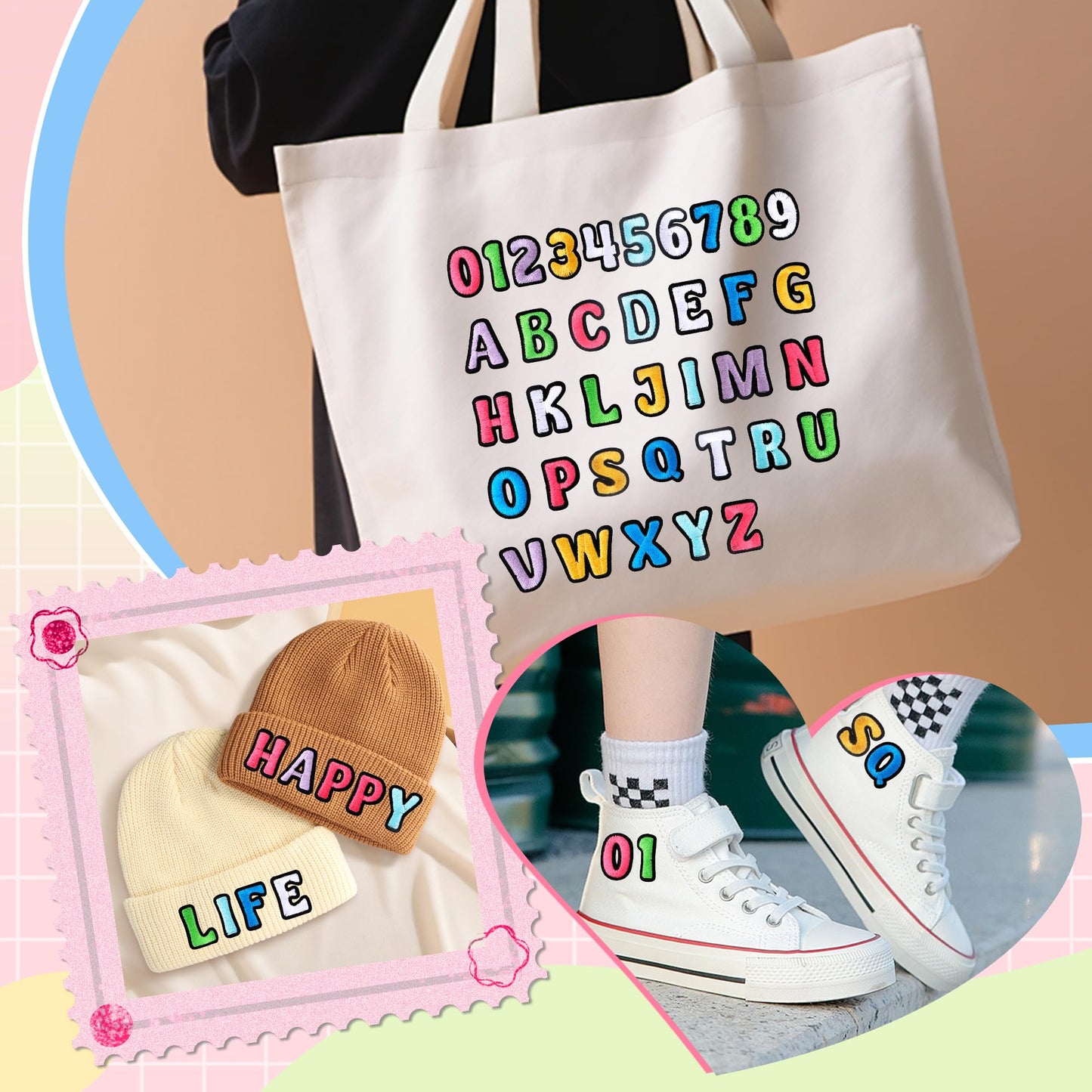 144PCS Iron On Letter Patches Iron On Letters for Clothing Fabric Backpacks Hat Jeans Jackets Shirts Bags Varsity Girls Boys, Applique Sew On Embroidered Letters Alphabet A-Z Number Patches 0-9