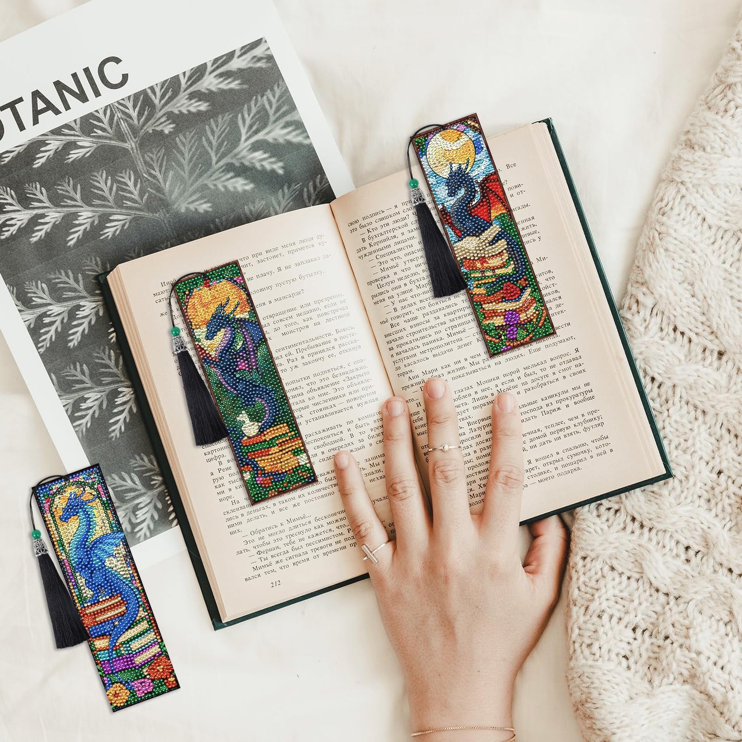 Dragon Diamond Art Bookmarks Kit - 6 Pcs Stained Glass Window Dragon Bookstacks Diamond Painting Bookmarks for Adults, Gem Art DIY Crafts Kit for Beginners Book Lover Gifts