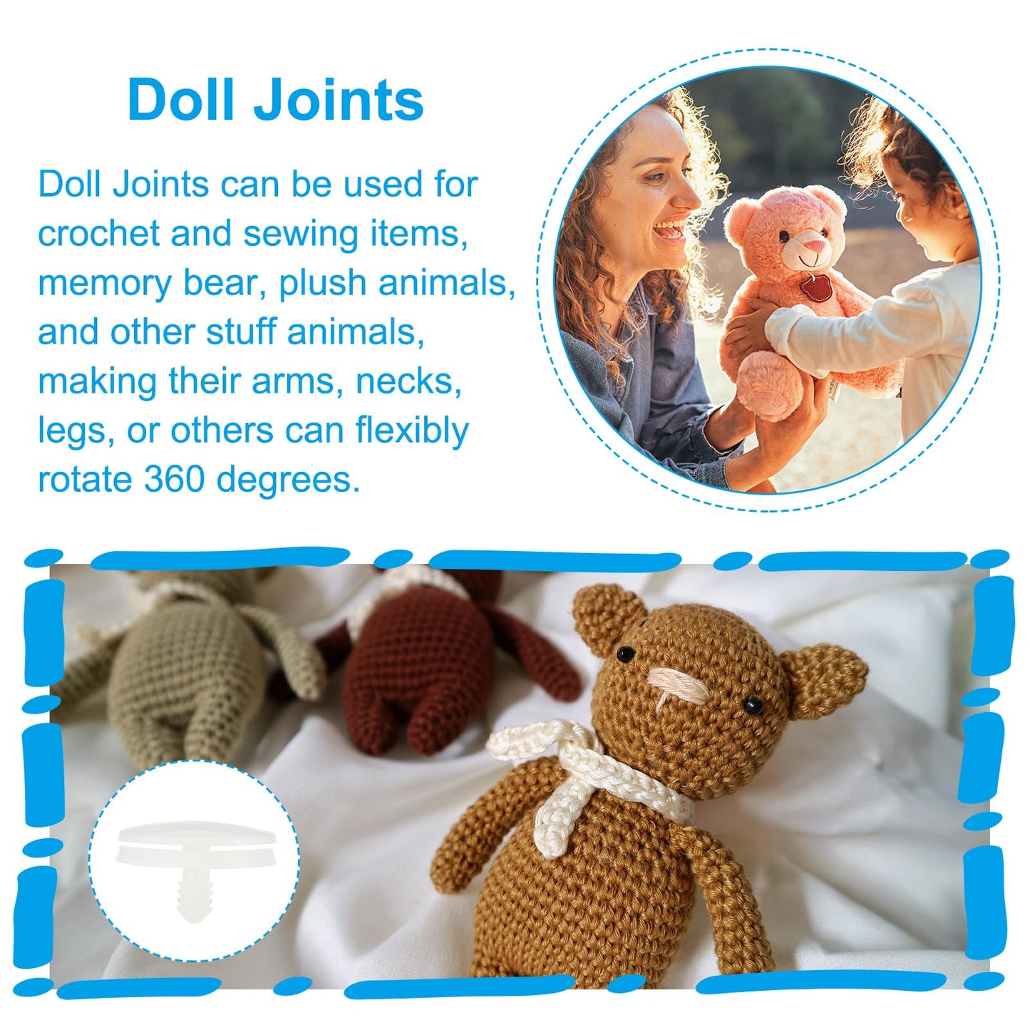 PATIKIL 30mm Doll Joints, 30 Set Plastic Removable Animal Joints Connector Engage Bolt for Bear Limbs Making Head Joints DIY Crafts Accessories, White