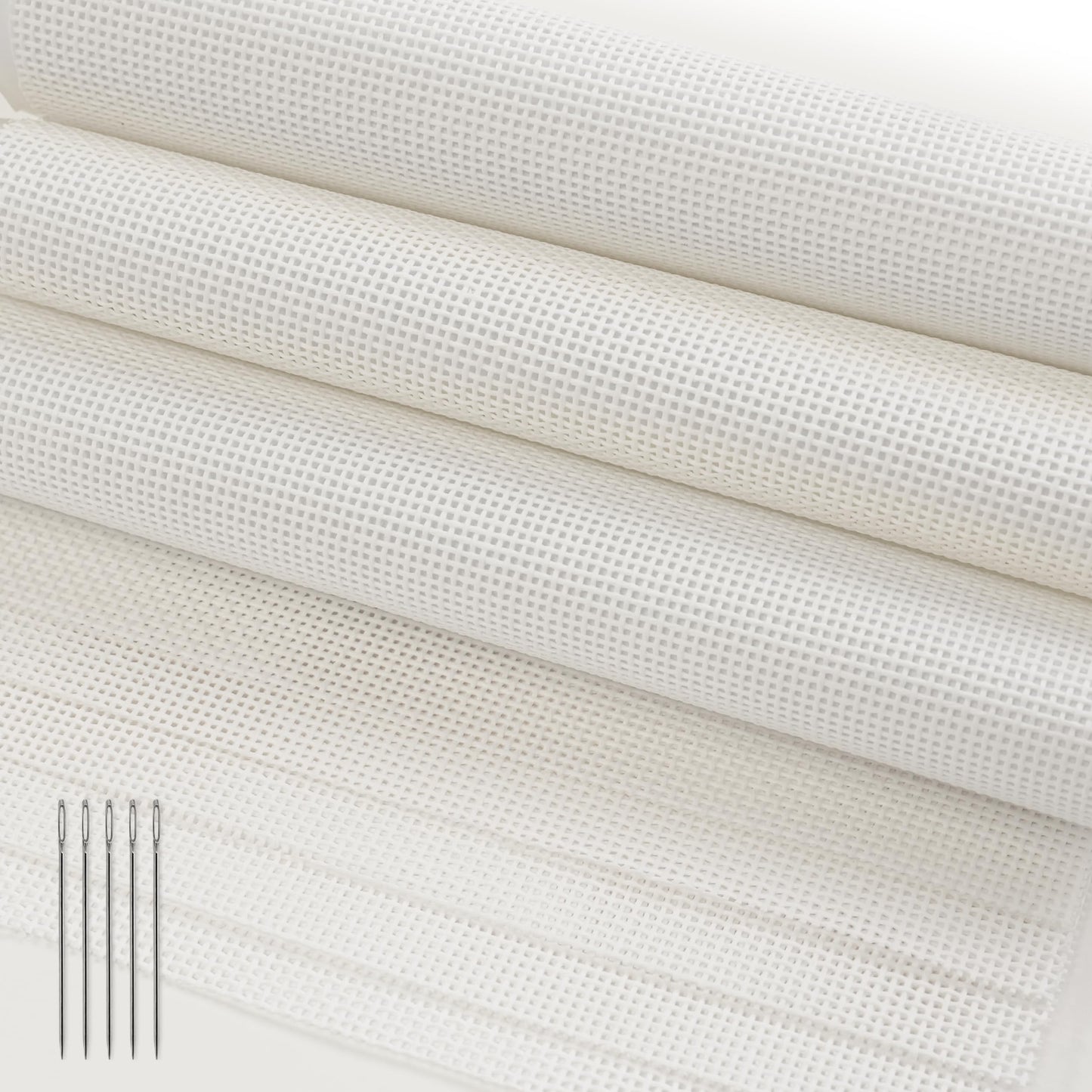 Needlepoint Canvas 13 Mesh, 8 Pack 8 x 8 Inch Pre-Cut Cotton Blank Embroidery Fabric with 5 Needles, Blank Canvas for Needlepoint, Canvaswork & DIY Craft Supplies, No-Fold Packaging