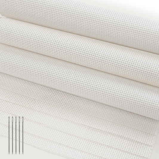Needlepoint Canvas 13 Mesh, 8 Pack 8 x 8 Inch Pre-Cut Cotton Blank Embroidery Fabric with 5 Needles, Blank Canvas for Needlepoint, Canvaswork & DIY Craft Supplies, No-Fold Packaging