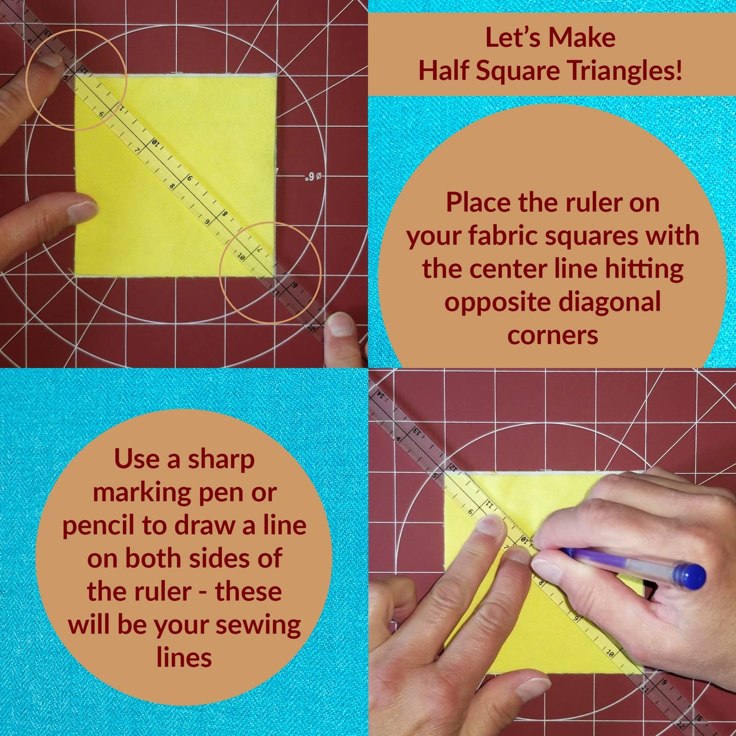 Madam Sew Exclusive | Quarter-Inch Patchwork Sewing Ruler Set | Includes 9" and 17" Quilting Rulers for Precise Marking and Measuring | ¼, ½, and 1" from Each Side | Non-Slip Coating Grips Fabric