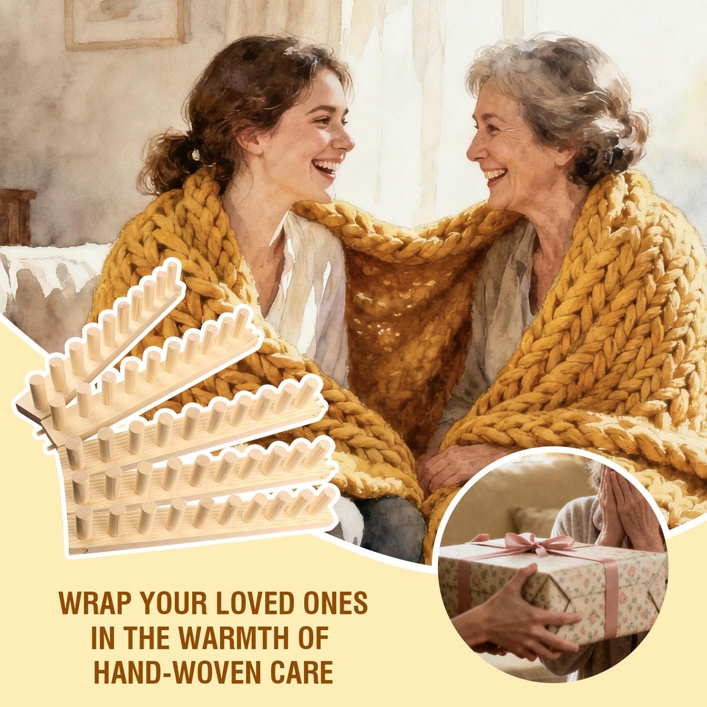 Chunky Blanket Loom Knitting Looms and Boards, Adjustable Size Wooden Loom for Blanket, No Needles Required Hand Knitting Kit for DIY Yarn Craft, Home Decor, Stress Relief, Beginner Friendly (76 In)