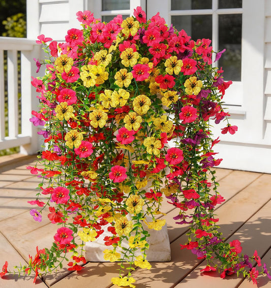 AGIRL 6 Bundles Artificial Hanging Flowers for Outdoor Spring Summer Decor,UV Resistant Faux Silk Flowers,Fake Plants with Realistic Look for Outside Indoor Planter Garden,Patio,Balcony,Porch and Yard