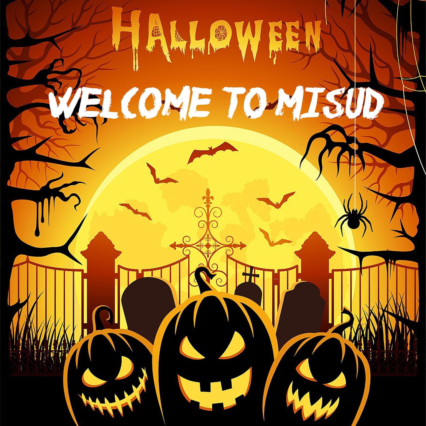 MISUD Press on Nails - Long Square Fake Nails with Goth Blood, Acrylic Gothic Ghost Design 24 pcs