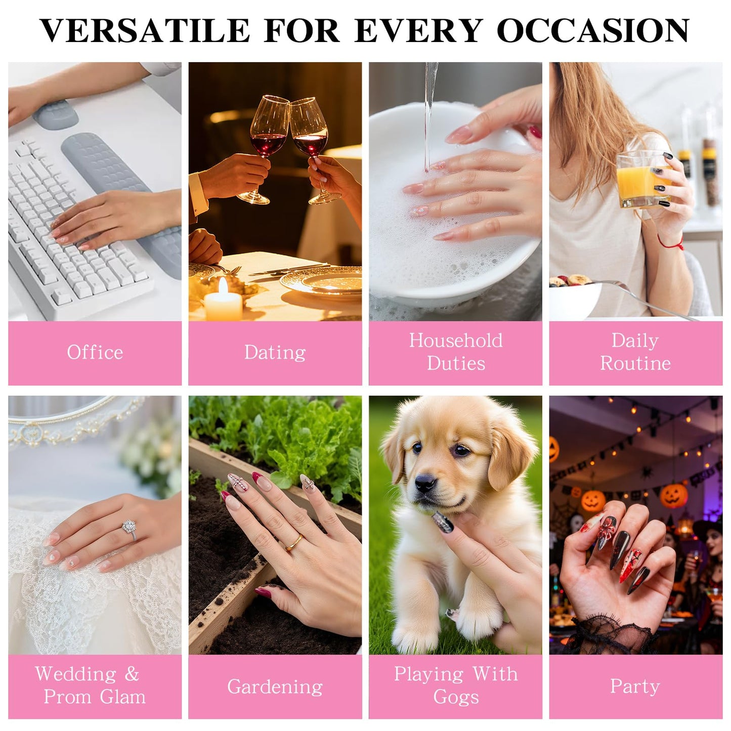 Yacey Handmade Press on Nails Short Almond, Reusable False Nails Press Ons, Red French Tip Thick Acrylic Fake Nails, Gothic 3D Cross Artificial Bling Glossy Glue on Nails for Women Girls (10 Pcs, M)