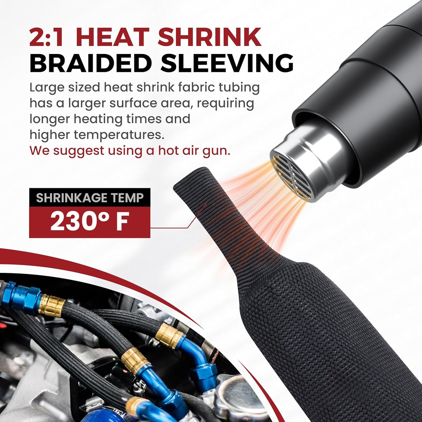 BuyUneed 2:1 (1/2" 30ft) Braided Sleeving Shrinkable Fabric Heat Shrink Tubing- Abrasion Protection Flexibility Wiring