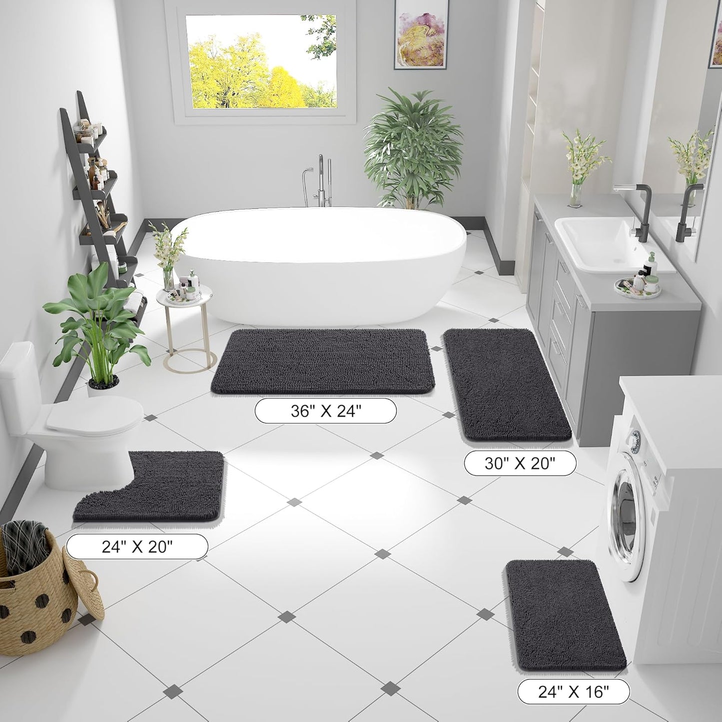 OLANLY Bathroom Runner Rugs - Soft Absorbent Chenille Bath Mat with Rubber Backing | 59x24, Dark Grey
