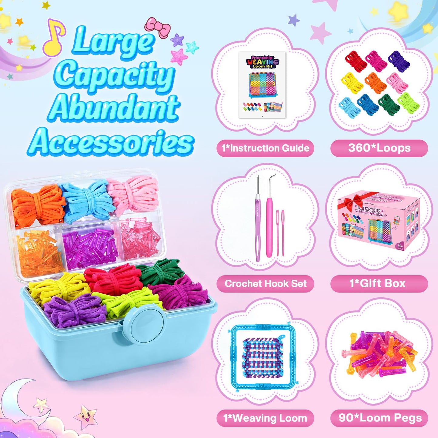 Spardar 450+PCS Weaving Loom, Arts and Crafts with Portable Storage Box, Christmas Birthday Gift, Pot Holder Loom Kit Includes 360 Craft Loops, Knitting Loom Kit for Making Handbag, Blue