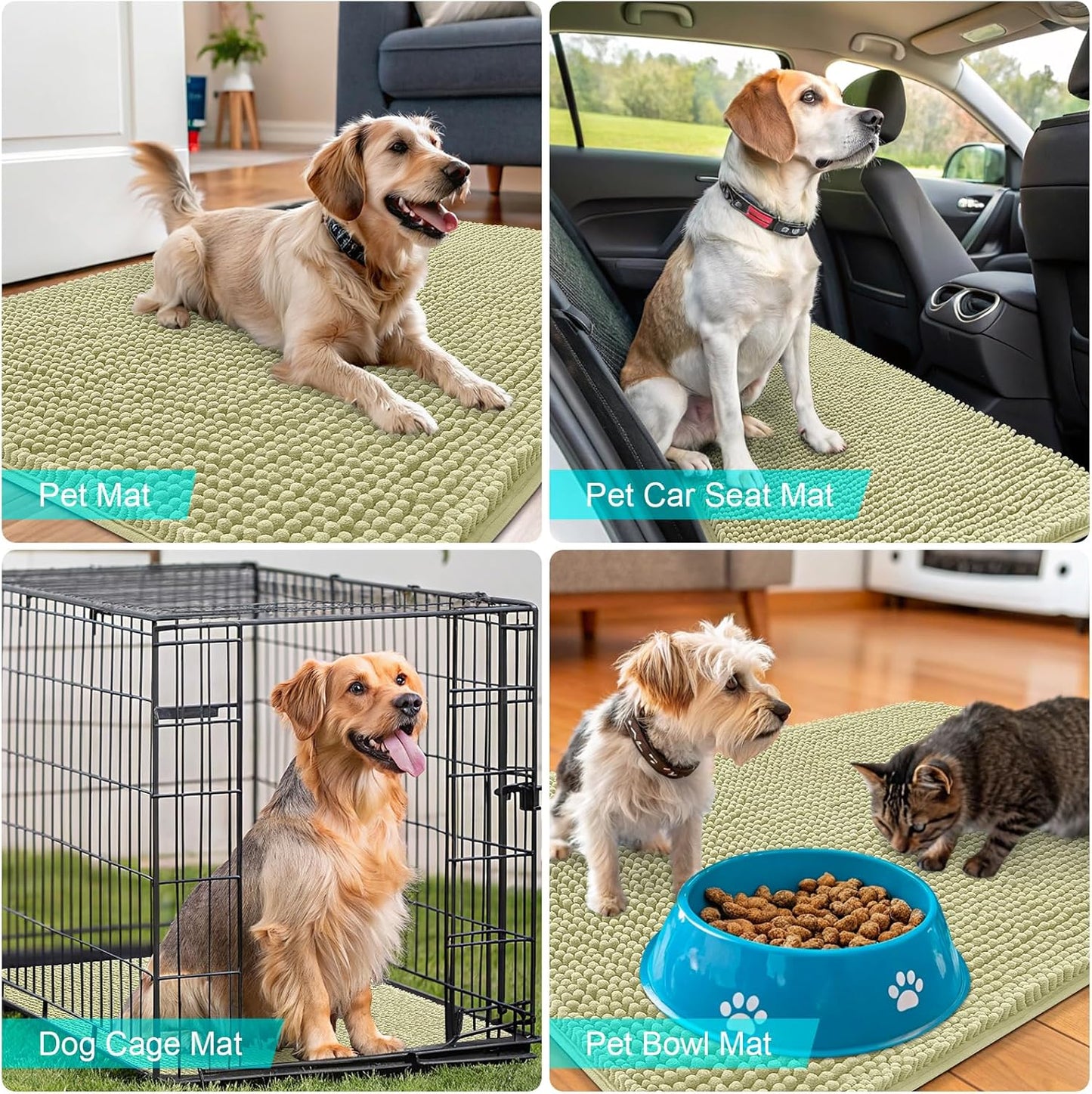 OLANLY Dog Door Mat - Absorbent Non-Slip Washable Chenille Mat for Muddy Paws | 48x30, Vanilla